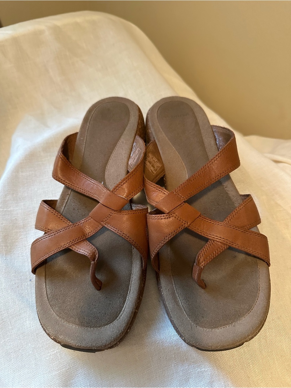 Merrell Womens Sundial Cross Brown Leather Wedge Sandals 10 Granola Boho Earthy